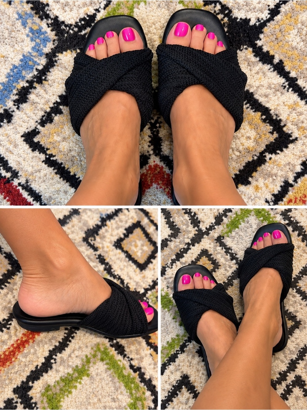 The Rack Black Woven Crisscross Slide Sandals – Size 8M